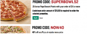 Papa Johns 40% off and a FREE Pizza